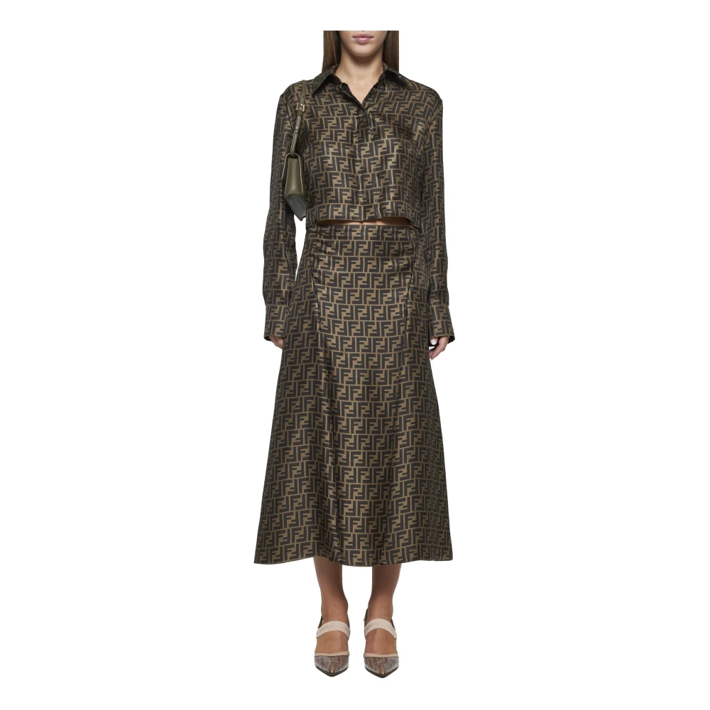Fendi Zijden cropped shirt in modetinten Brown Dames