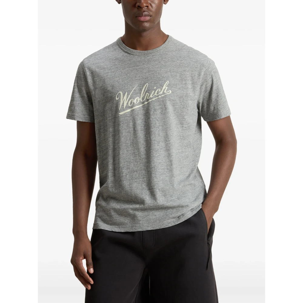 Woolrich Gedrukt Logo Crew Neck T-shirts en Polos Gray Heren
