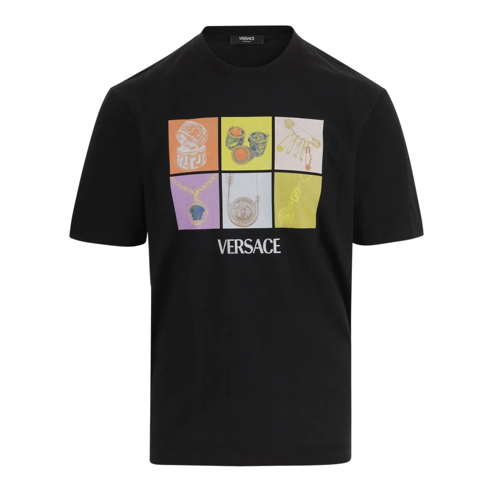 Versace Katoenen Crew Neck Logo Print T-shirt Black Heren