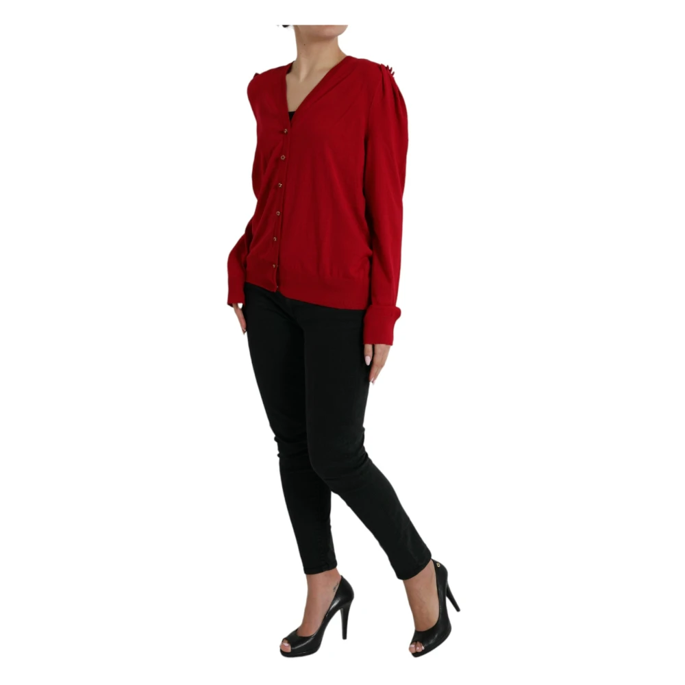 Dolce & Gabbana Rode Wollen V-hals Trui Elegante Stijl Red Dames