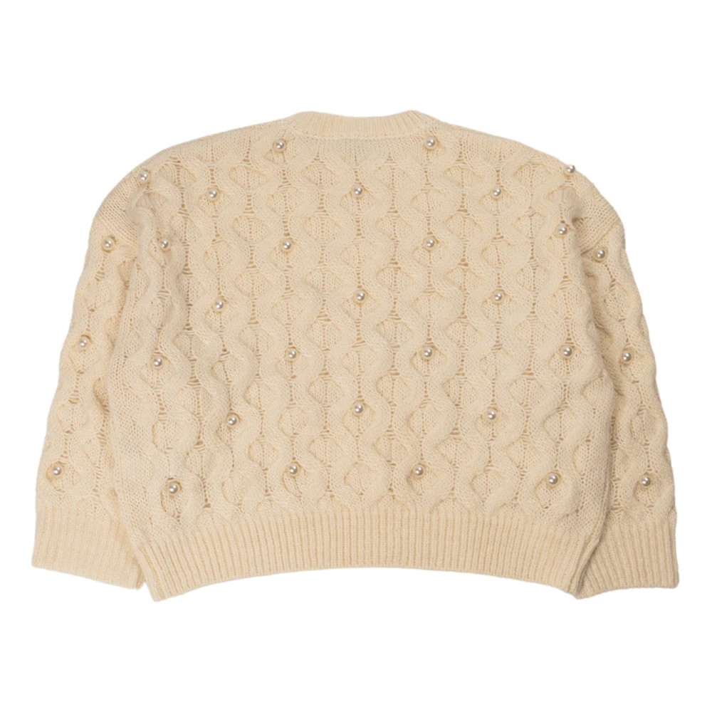 Essentiel Antwerp Chunky Cable Gebreide Trui met Parelversieringen Beige Dames