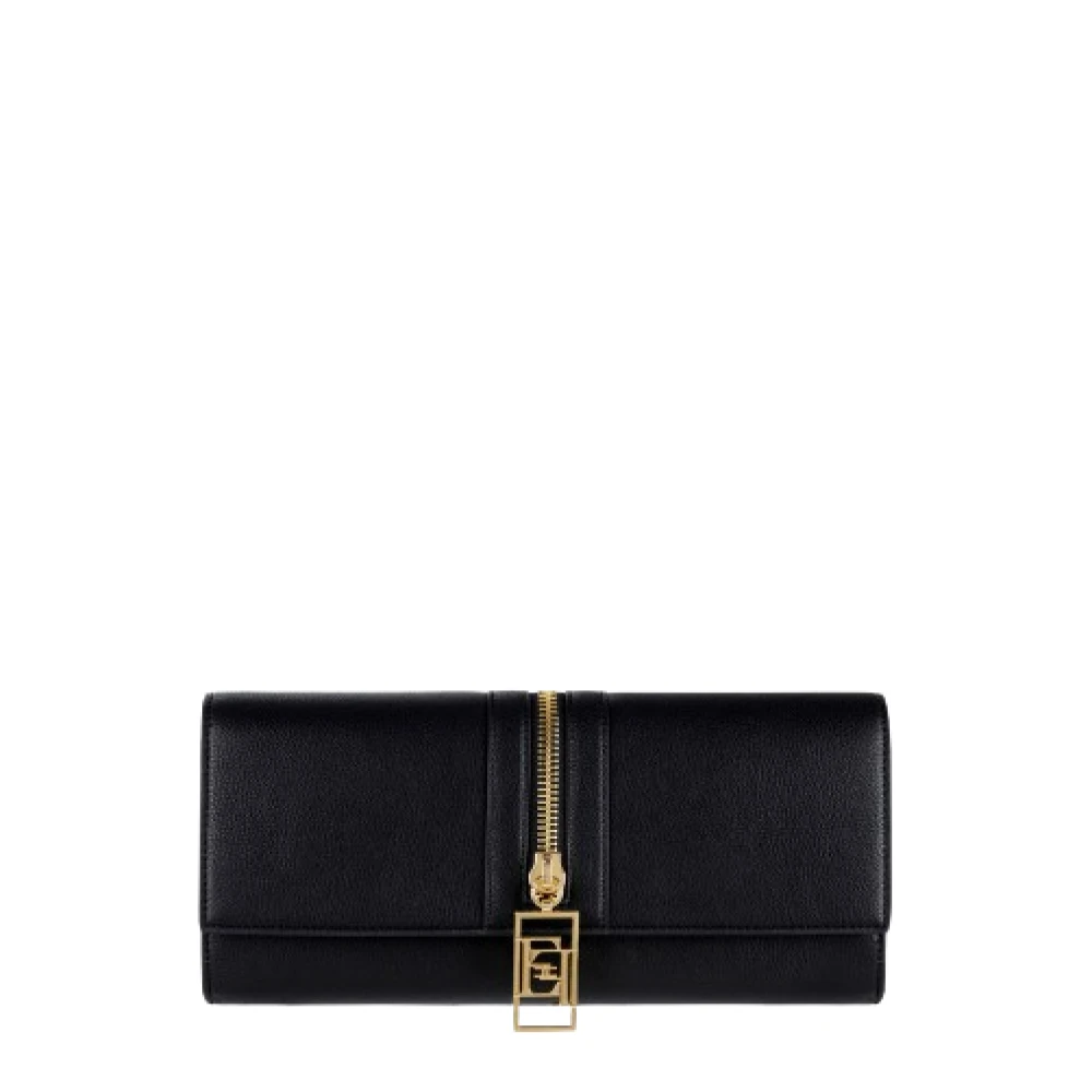 Elisabetta Franchi Zwarte Baguette Tas met Gouden Rits Black Dames