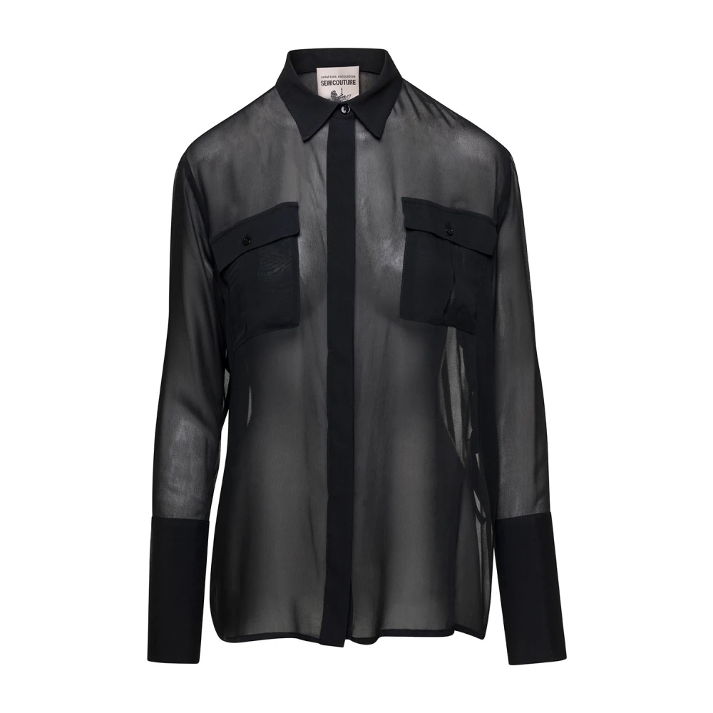 Semicouture Zwarte Georgette Shirt Black Dames