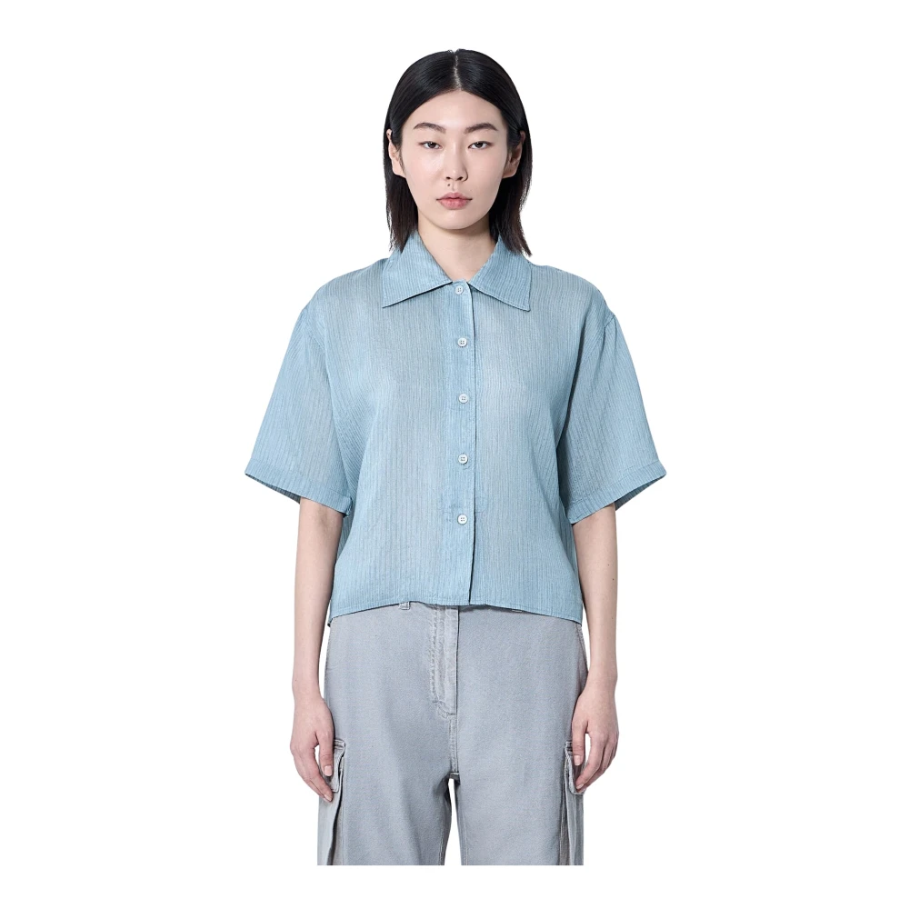 Our Legacy Blue Curved Hem Button-Up Shirt - Female - Shirts - 2XS - Blouses & Shirts
