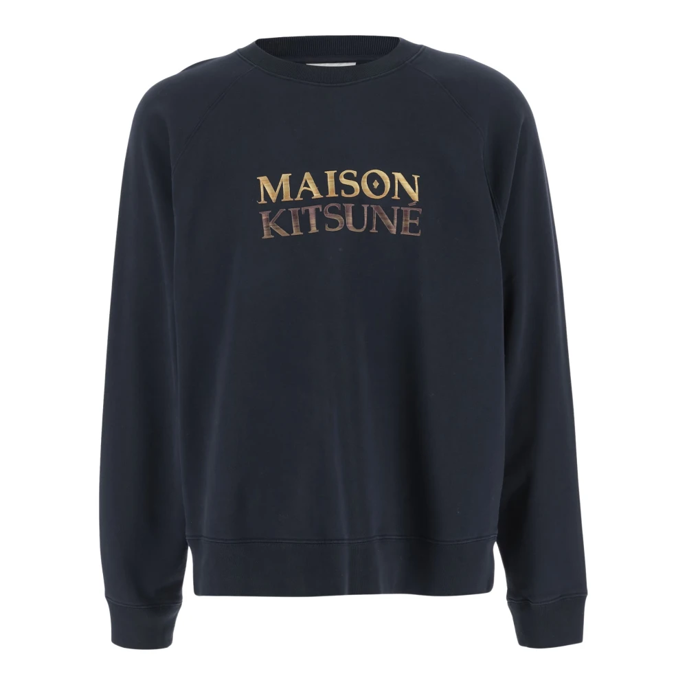 Maison Kitsuné Geborduurd Logo Katoenen Sweatshirt Navy Blue Heren