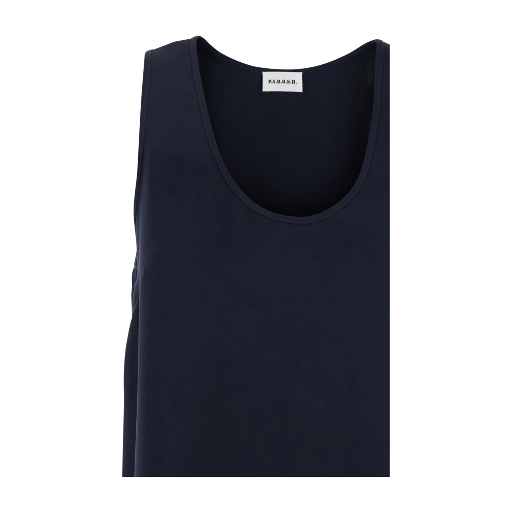 P.a.r.o.s.h. Blauwe Mouwloze Top met Ronde Hals in Tech Stof Blue Dames