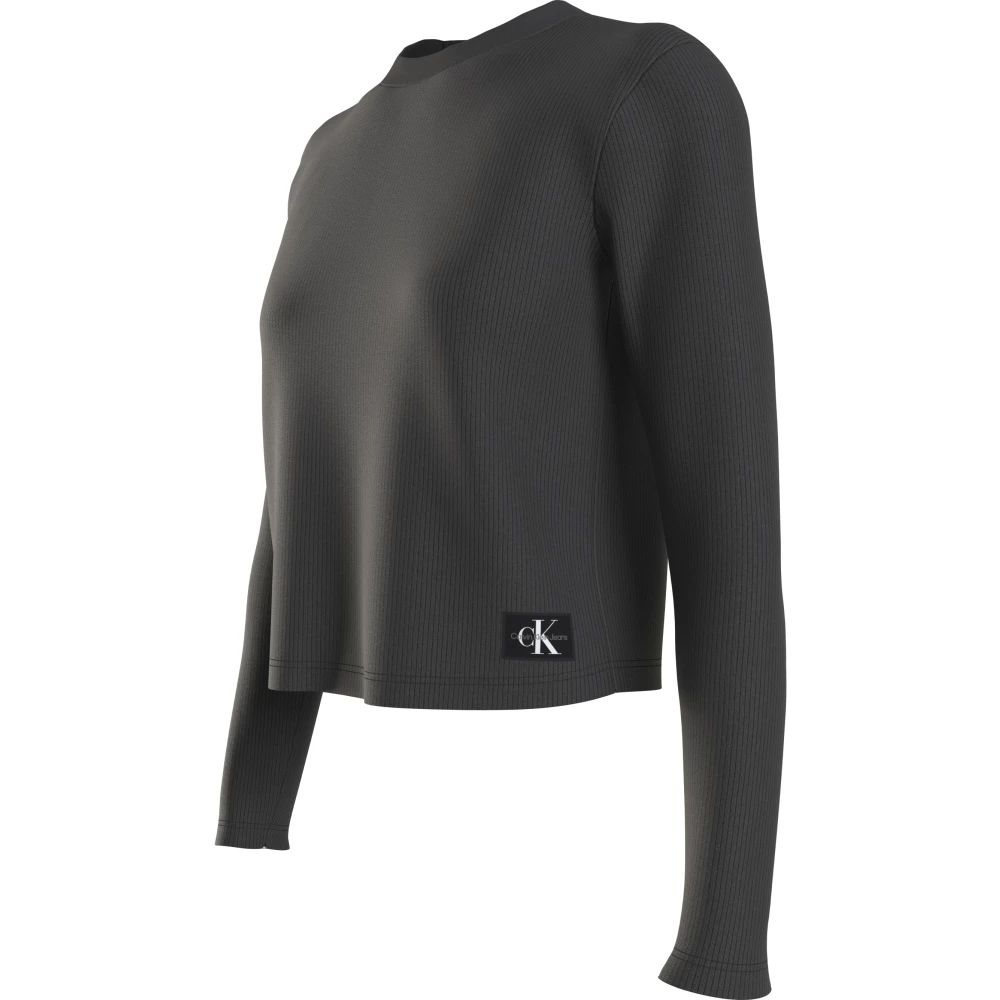 Calvin Klein Zwarte Sweaters Slim Fit Ronde Hals Black Dames