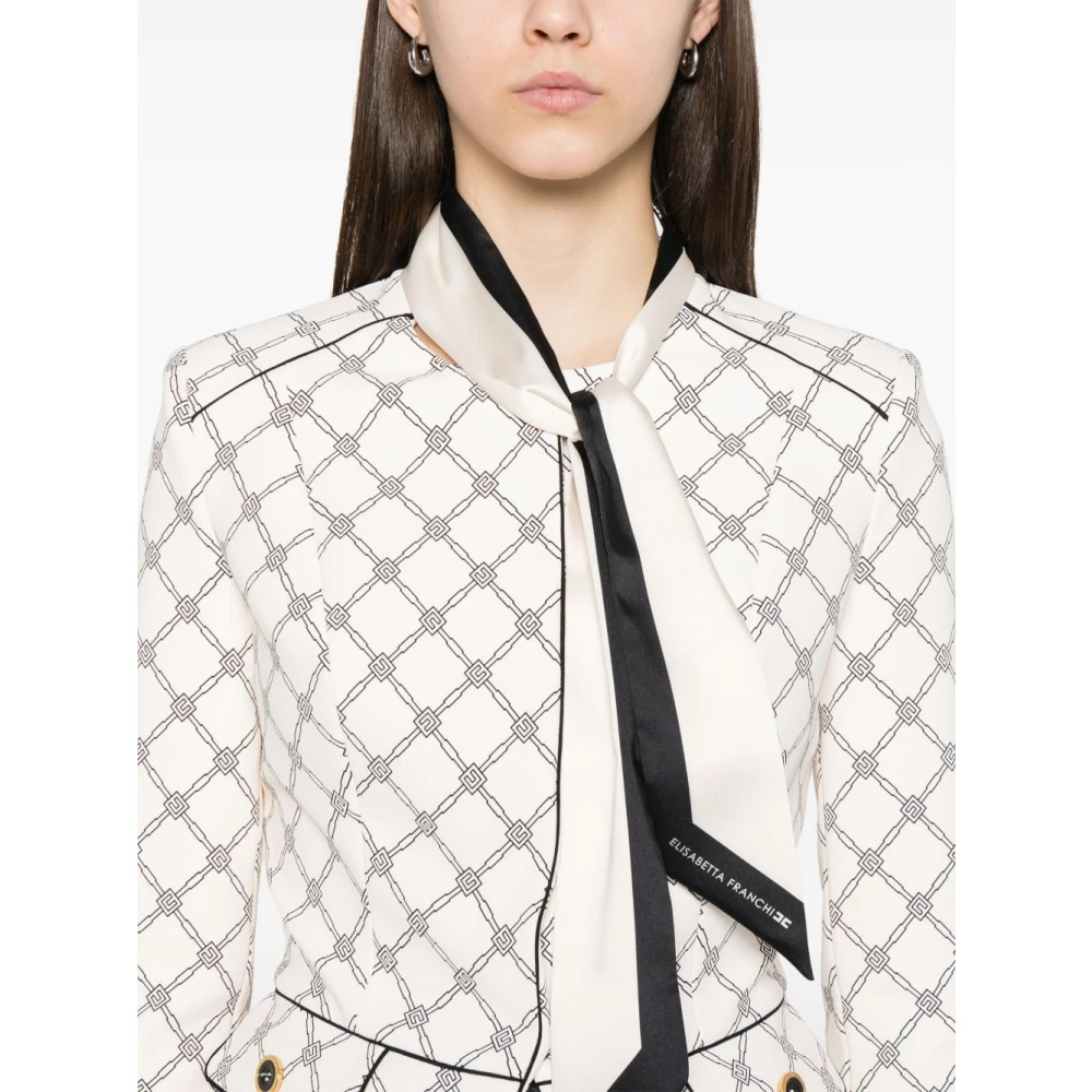 Elisabetta Franchi Witte Jas met Sjaal Detailing White Dames