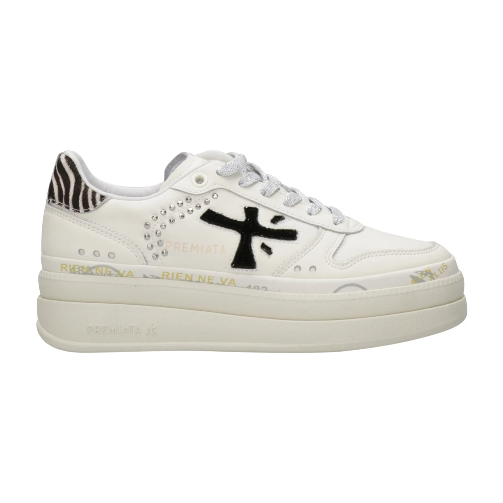 Premiata Witte Sneakers met Pony Skin Details Dames Schoenen