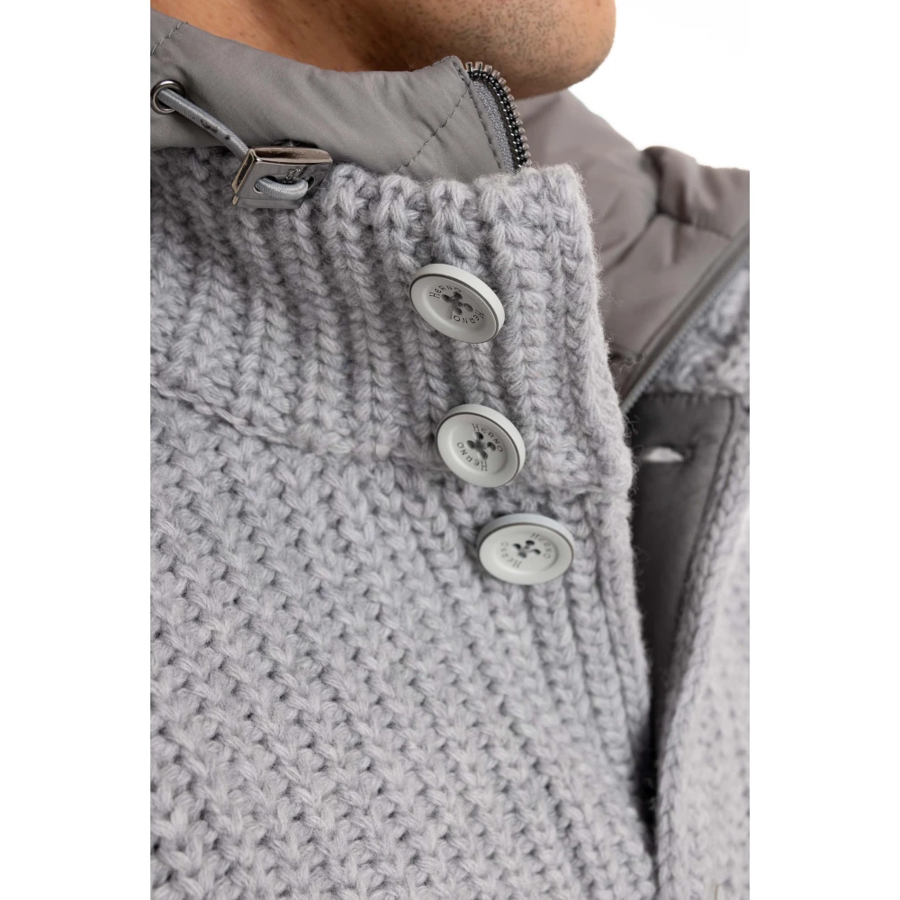 Herno Grijze gebreide jas met afneembare capuchon Gray Heren