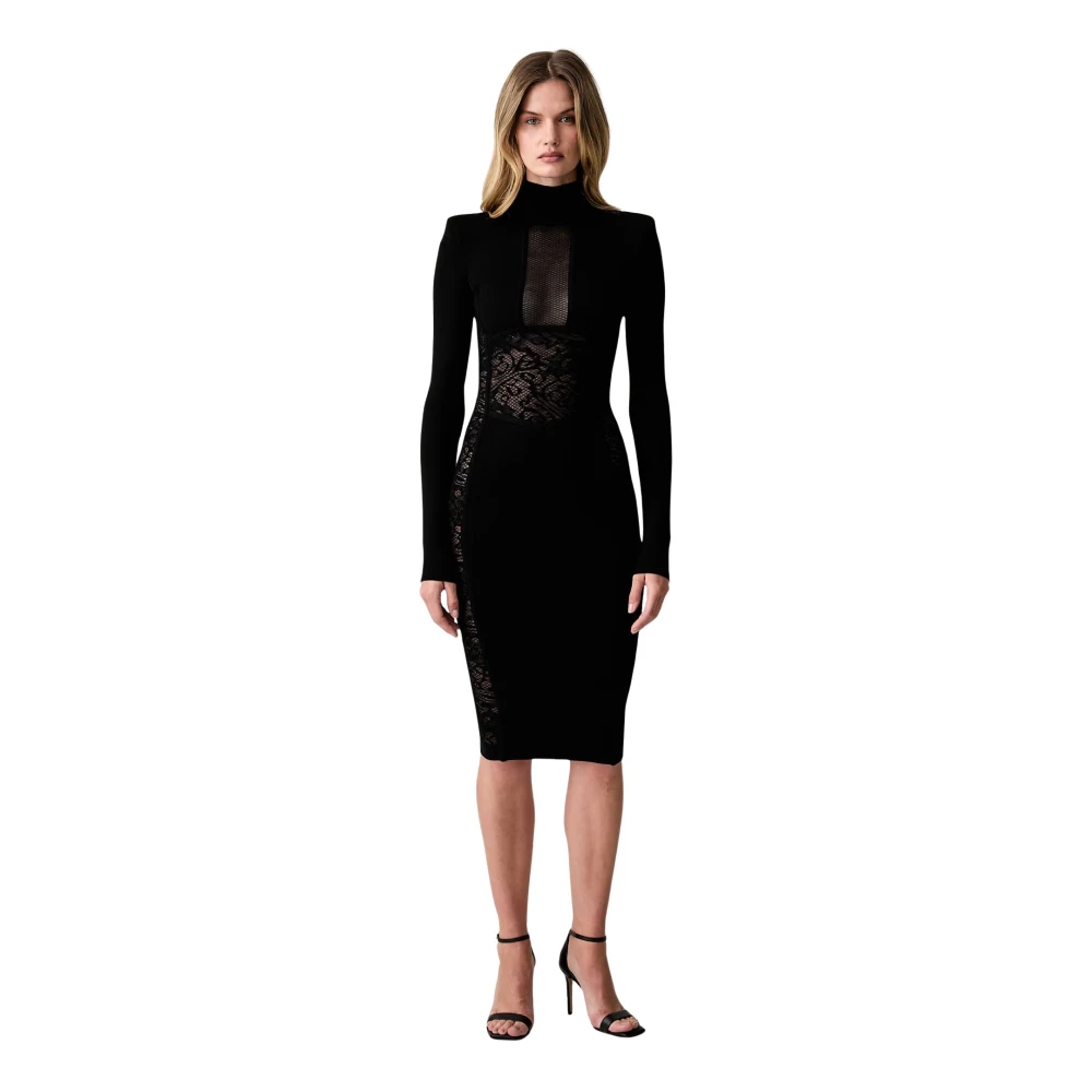 Elisabetta Franchi Knit And Lace Bodycon Dress - Female - Party Dresses - Black - S - Dresses