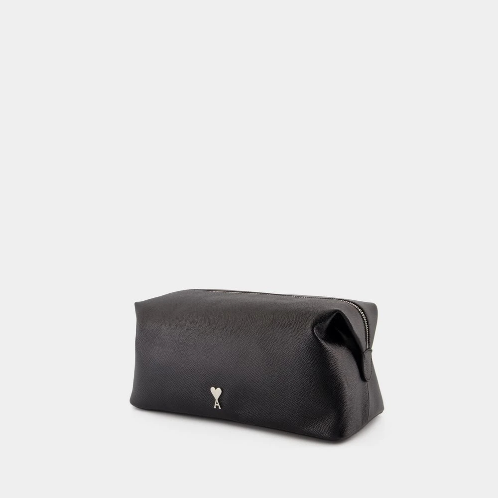 Ami Paris Zwarte Leren Toilettas Magnetische Sluiting Black Dames