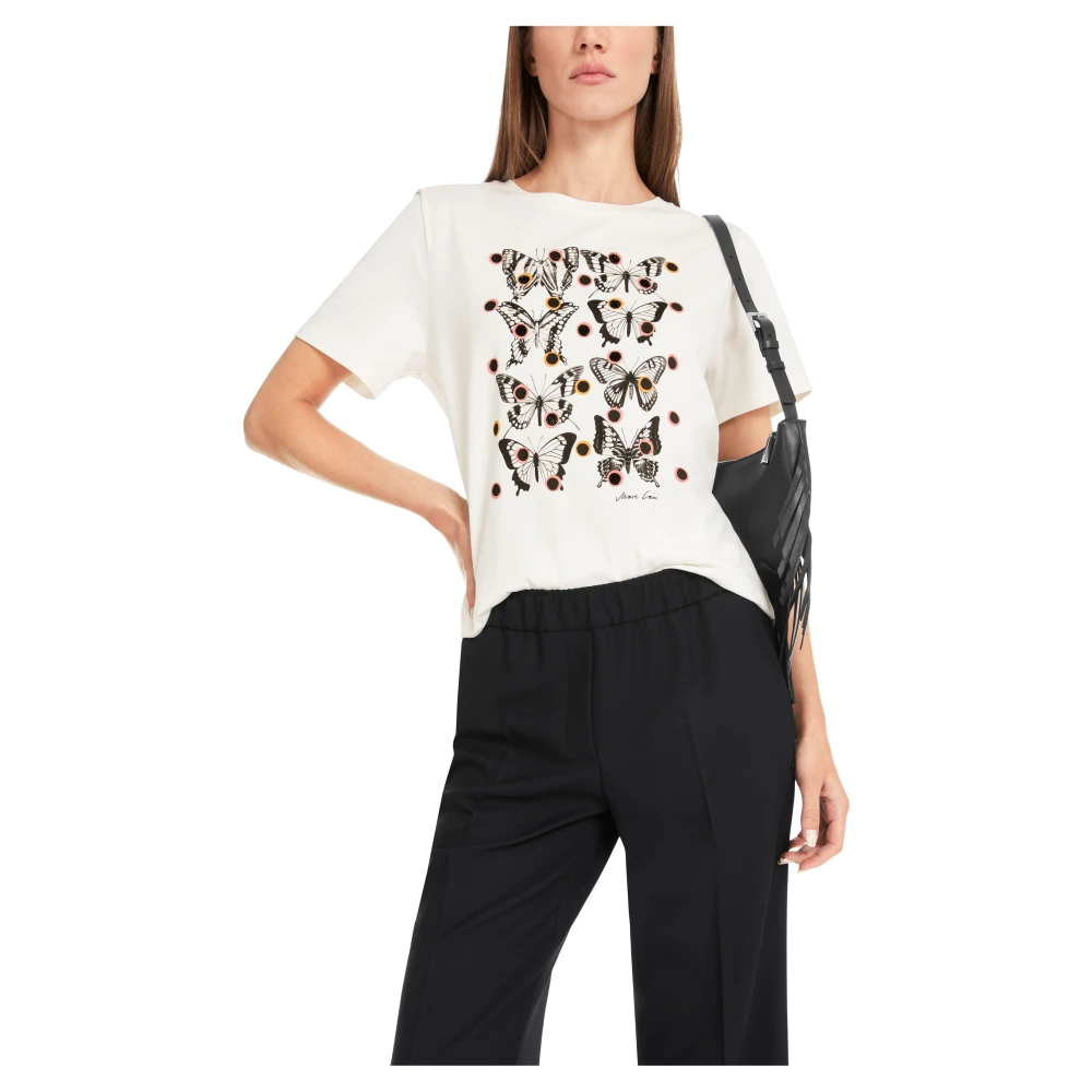 Marc Cain Vlinders en stippen T-shirt 'Rethink Together' White Dames