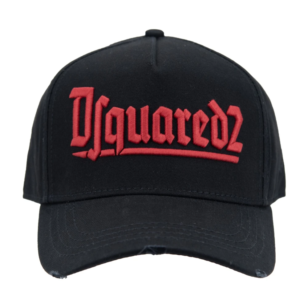 Dsquared2 Unisex Zwart Accessoires One Size, Katoen, Embossed Logo Baseball Cap Fibbia