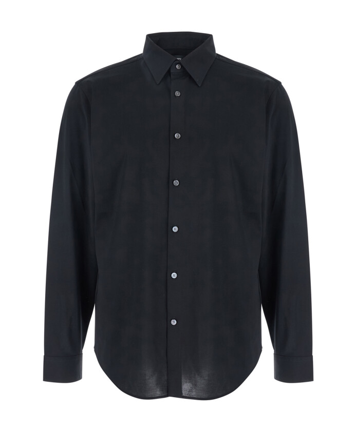chemise-noire-en-melange-de-coton-avec-col-pointu