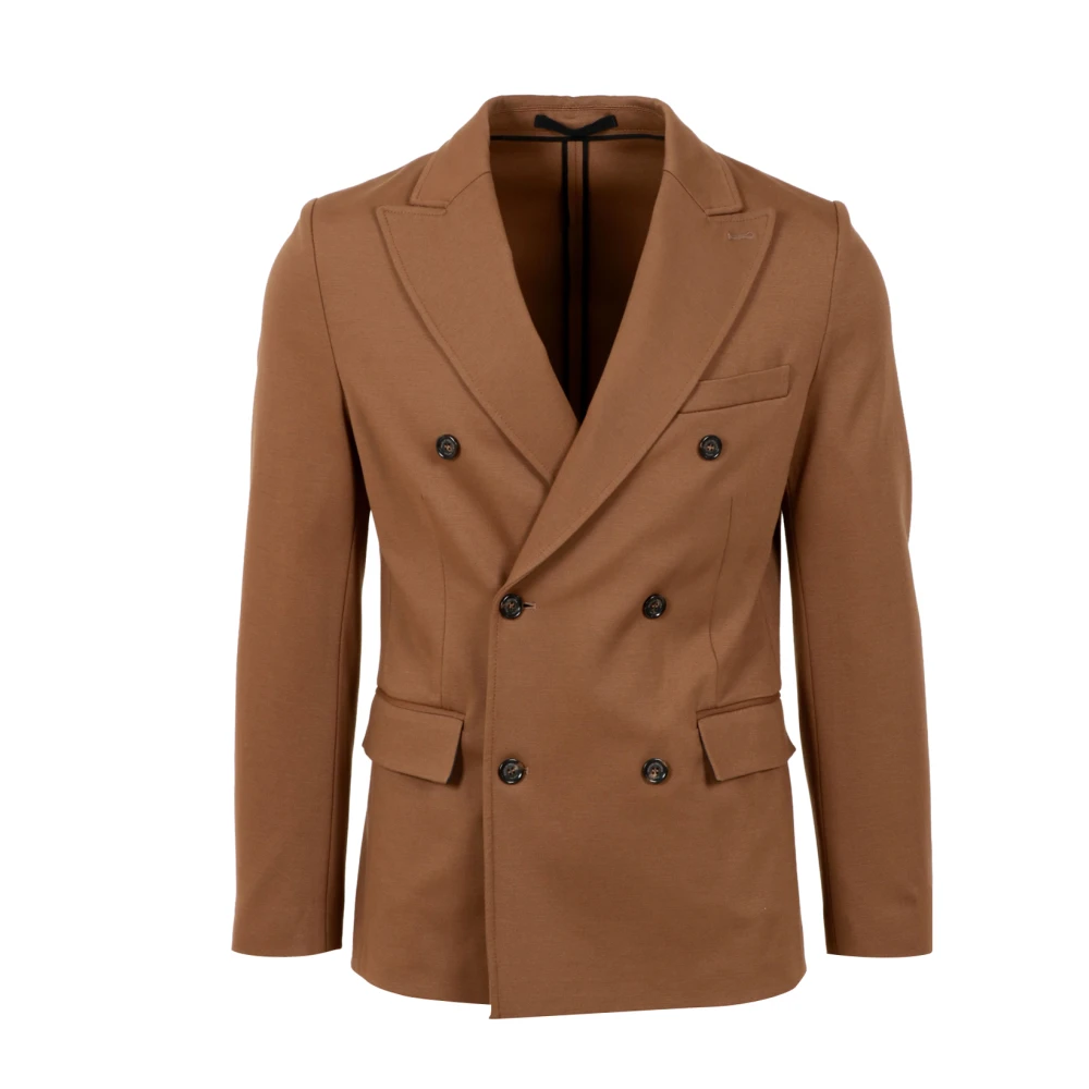 Paolo Pecora Bruine Double-Breasted Jas met Logoknopen Brown Heren