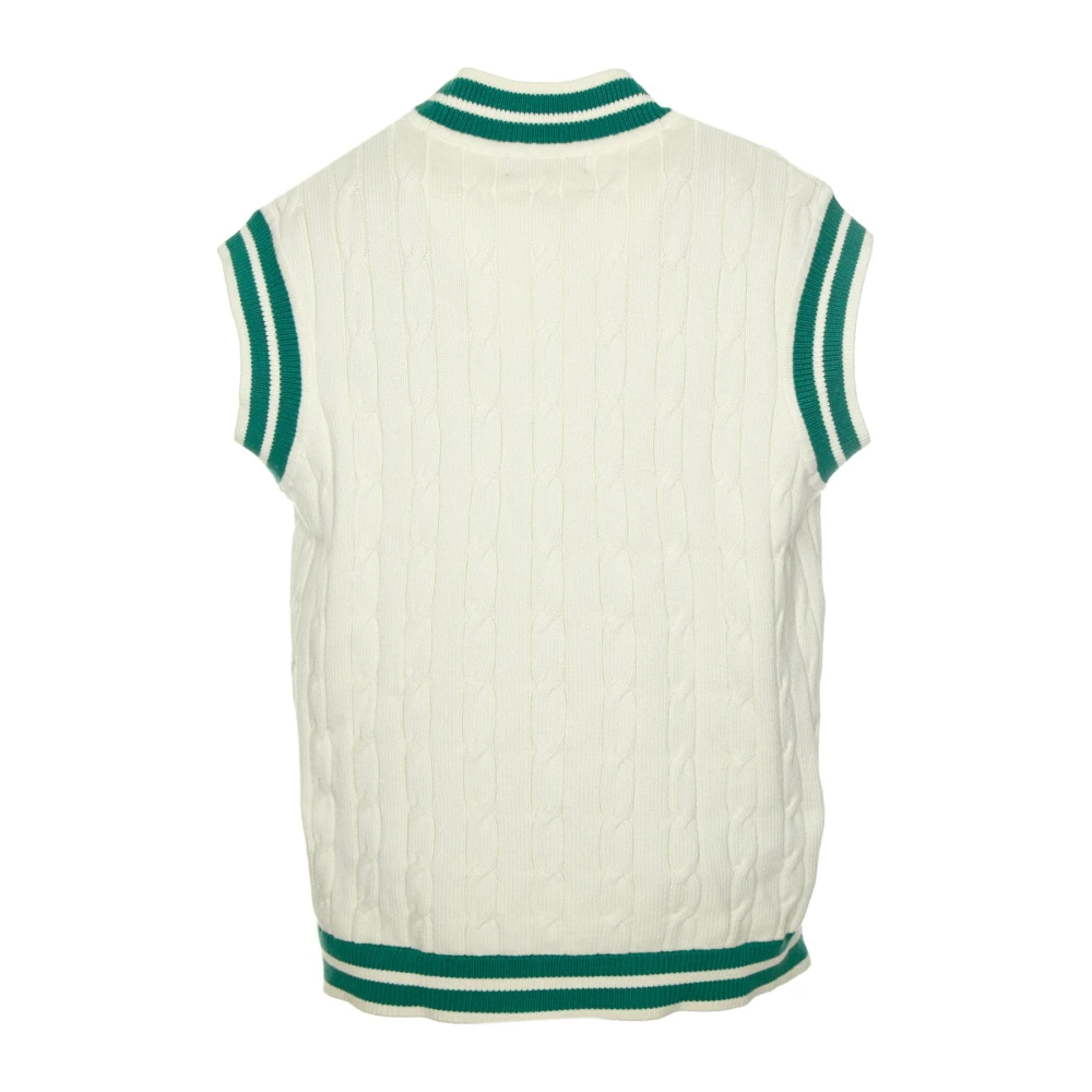 Fred Perry Gebreide Tennis Tank Pullunder met V-hals White Heren