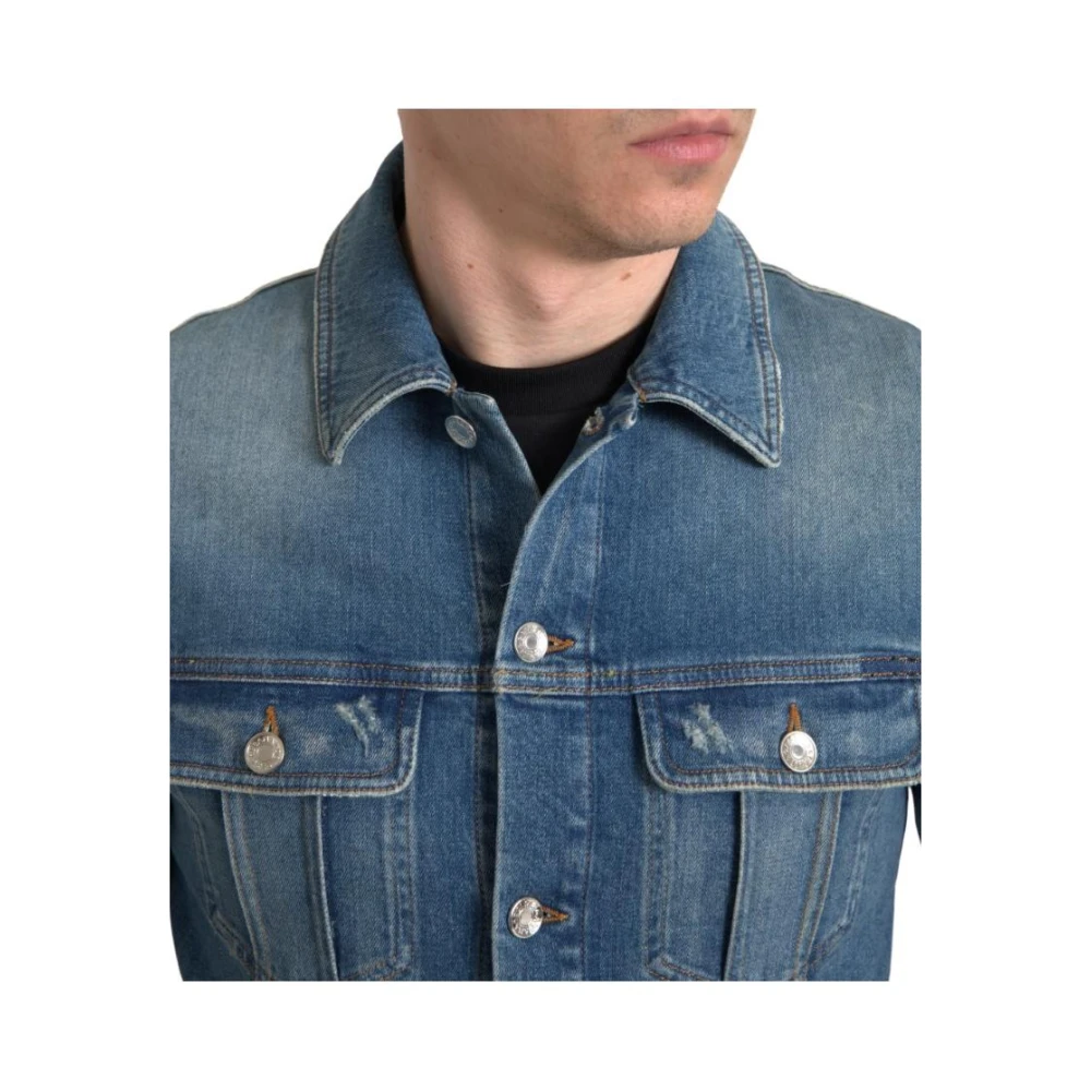 Dolce & Gabbana Blauwe Gewassen Denim Jack met Zakken Blue Heren