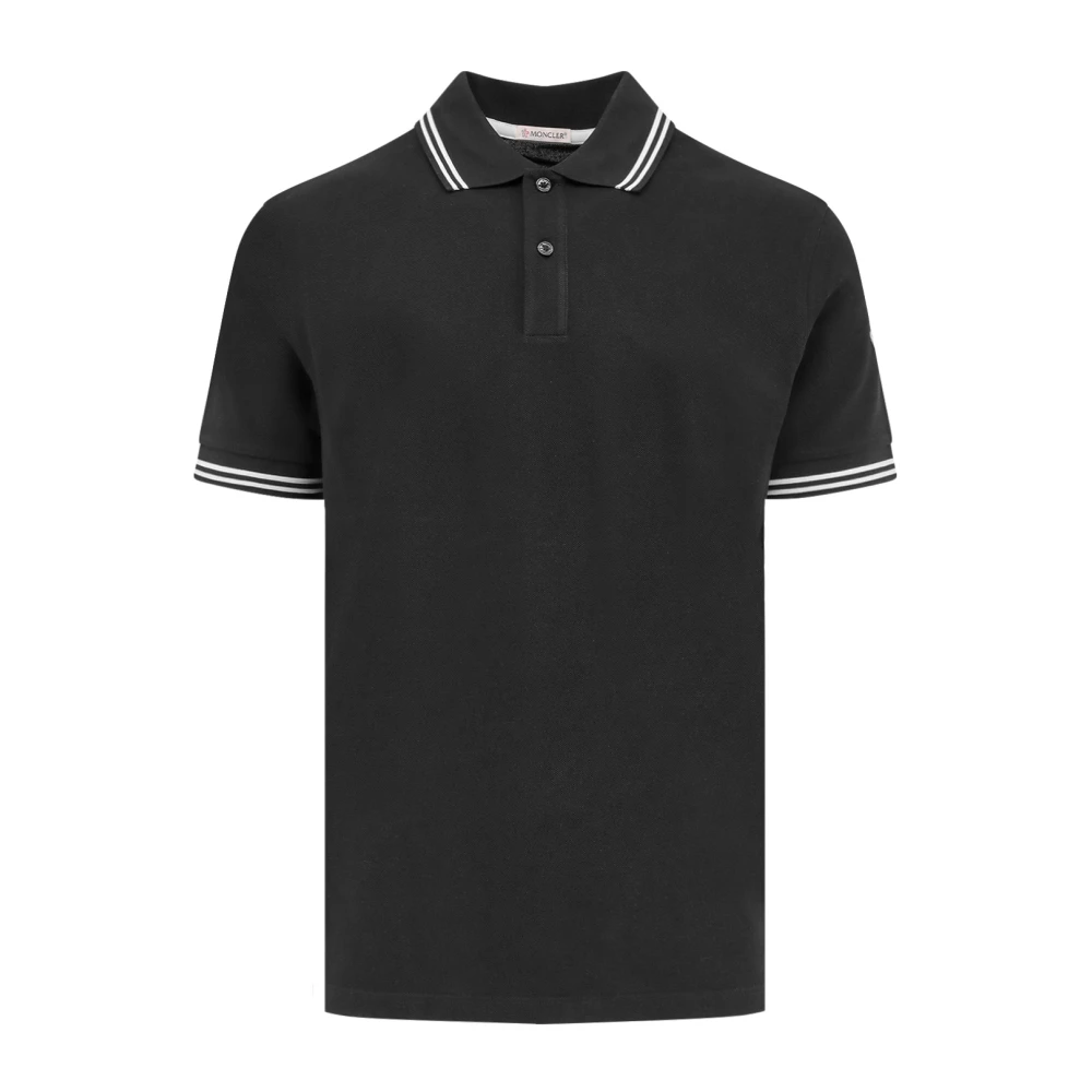 Moncler Kontrasterande Profiler Bomull Polo Skjorta Black, Herr