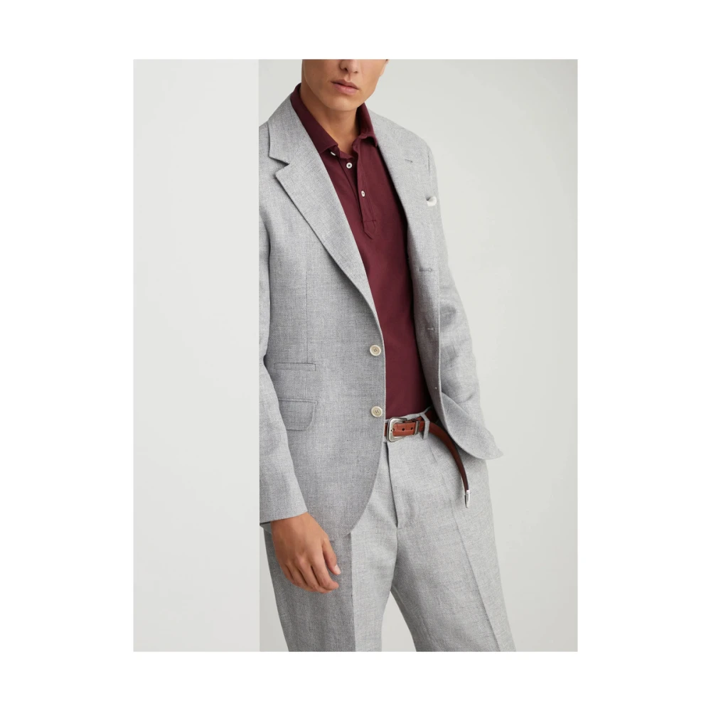 BRUNELLO CUCINELLI Grijze Linnen Blend Jas met Revers Gray Heren
