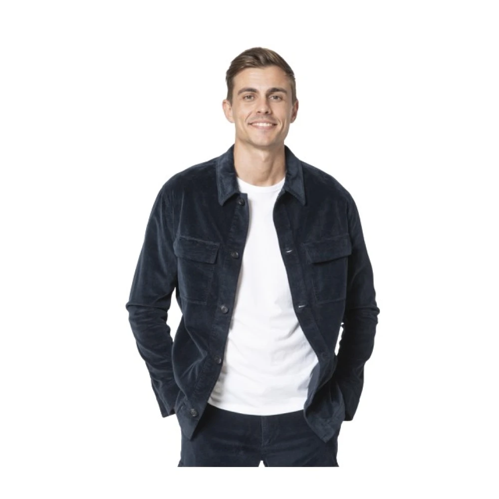 Mason's Marineblauwe Corduroy Overhemd met Knoopsluiting Black Heren