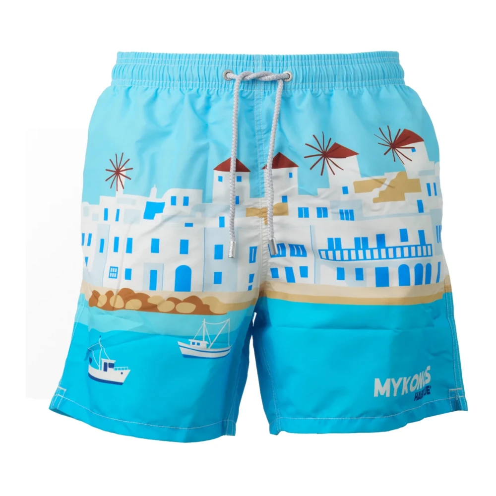 Mc2 Saint Barth Blue Beachwear, Male, S, Gustavia Placed Print Classic Swim