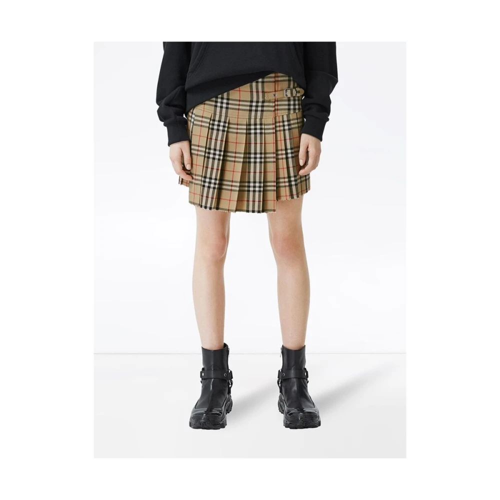 Burberry Vintage Check Wollen Rok Beige Dames