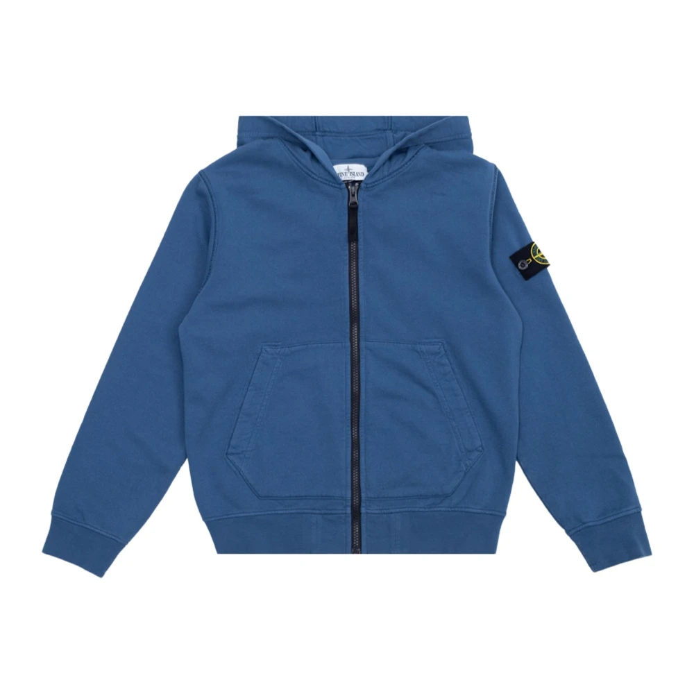 Stone Island Blue Hooded Zip Jumper - Male - Kids Sweatshirts - 10 Y - Kids