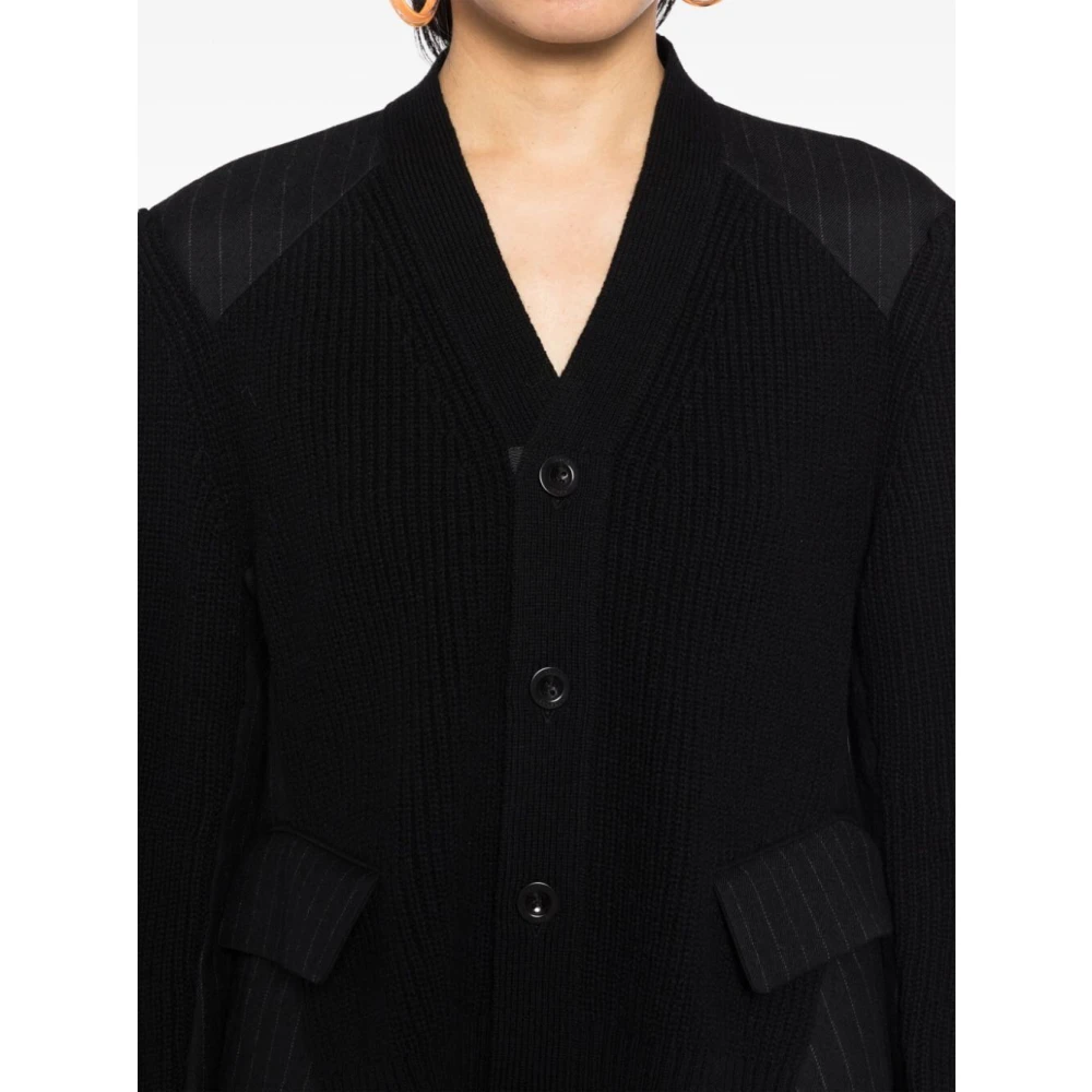 Sacai Krijtstreep Gebreide Vest Black Dames