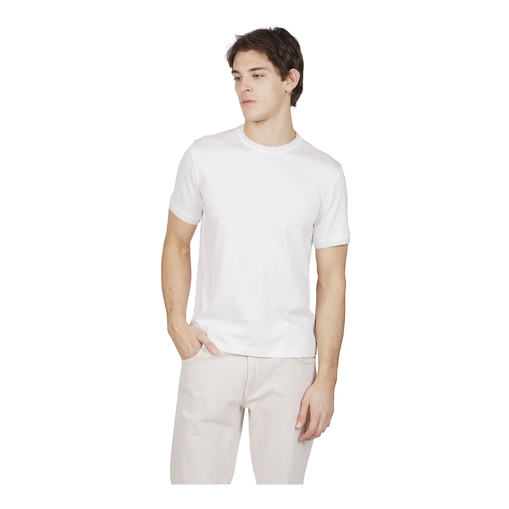 Eleventy Geribbeld Katoenen Jersey Ronde Hals T-Shirt White Heren