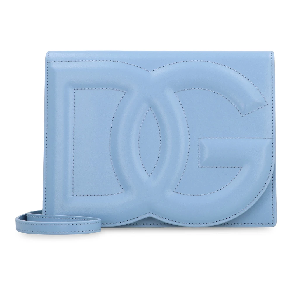 Dolce & Gabbana Geëtst Logo Leren Crossbody Tas Blue Dames