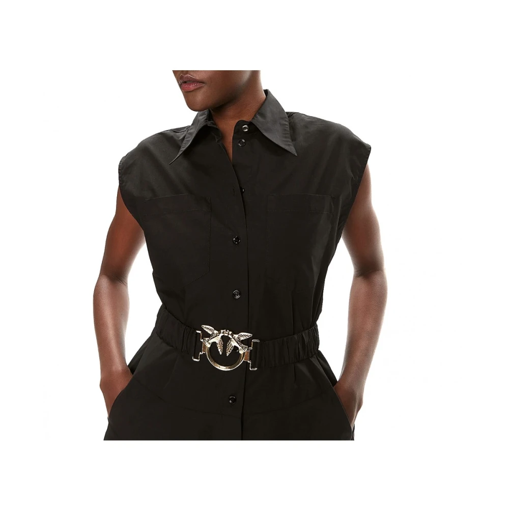 pinko Mouwloze Overhemdjurk met Riem Black Dames