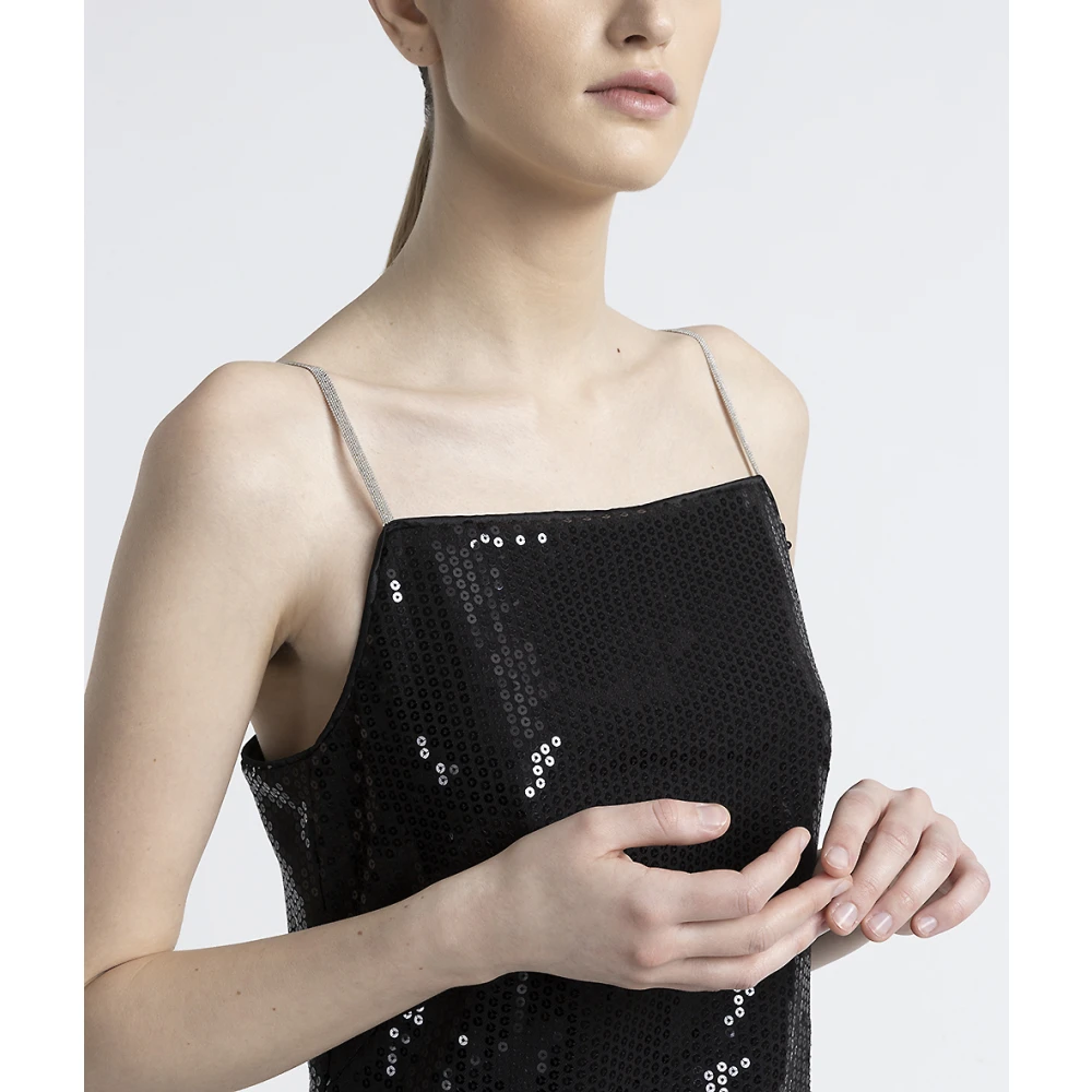 PESERICO Viscose twill midi-jurk met pailletten Black Dames