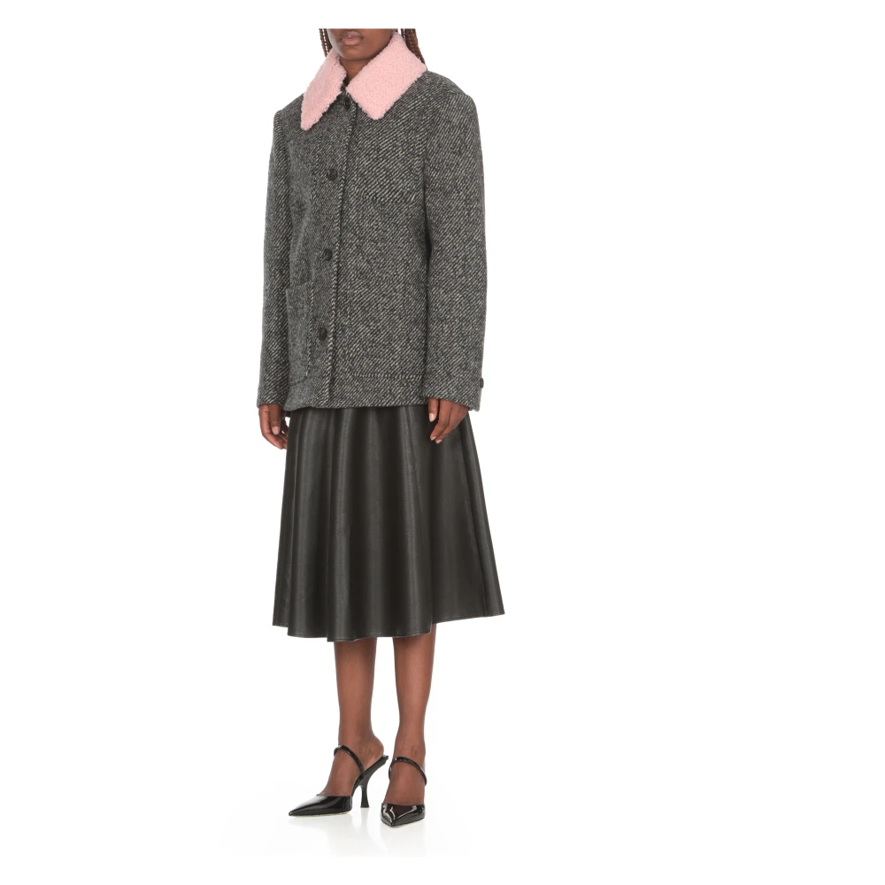 Msgm Grijze wollen jas met contrasterende kraag Gray Dames