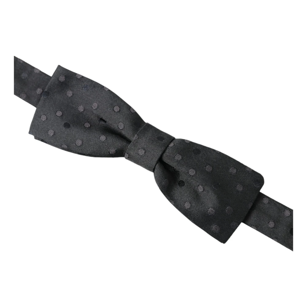 Dolce & Gabbana Elegante Grijze Polka Dot Zijden Vlinderdas Black Heren