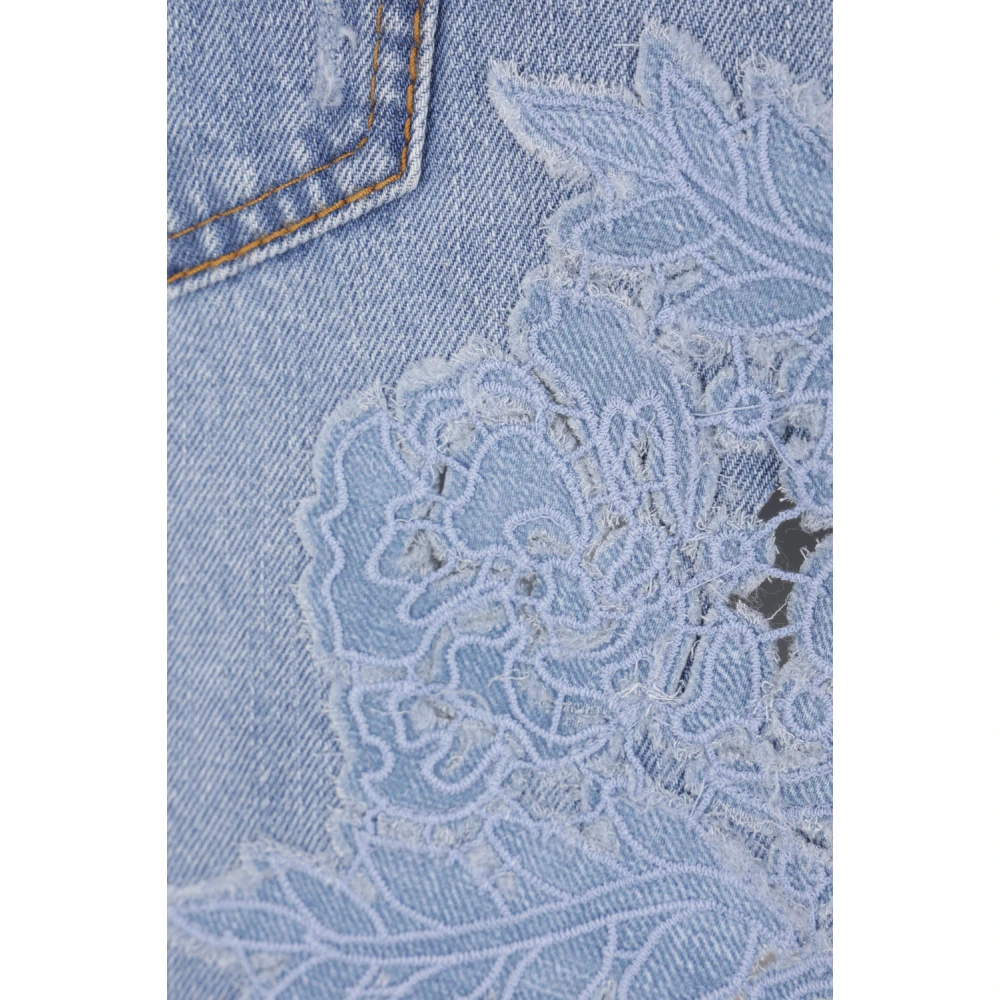 Ermanno Scervino Blauwe Denim Shorts met Bloemenborduursel Blue Dames
