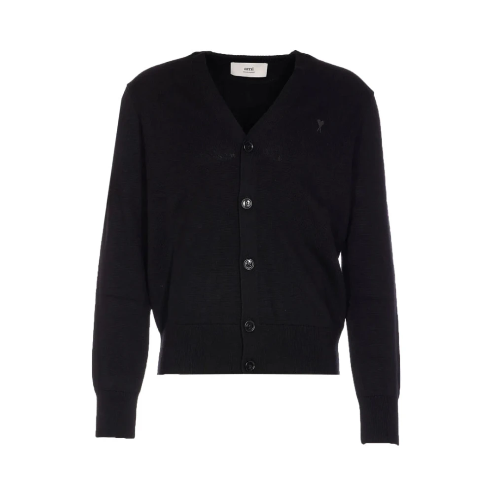 Ami Paris Men's Black Cardigans, 2XL, De Coeur Cardigan