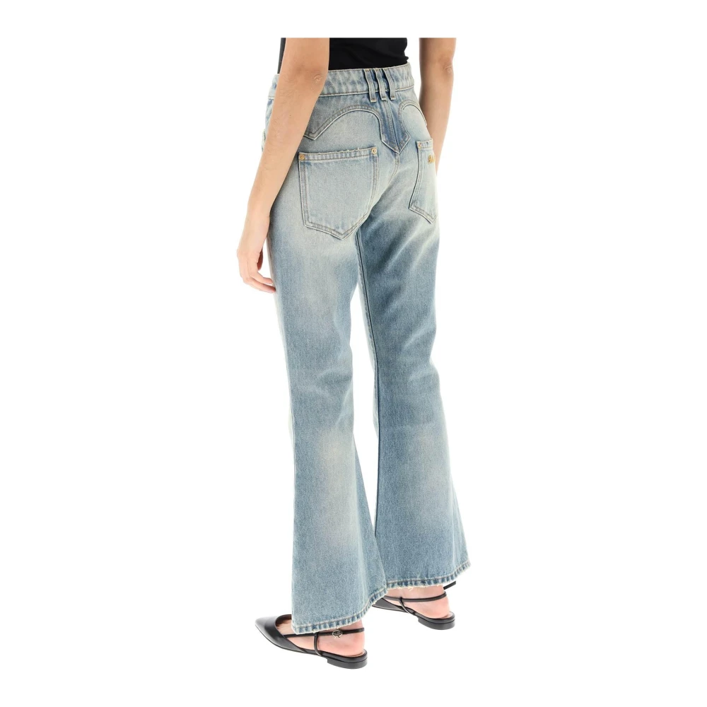 Balmain Western Style Crop Bootcut Jeans Blue Dames