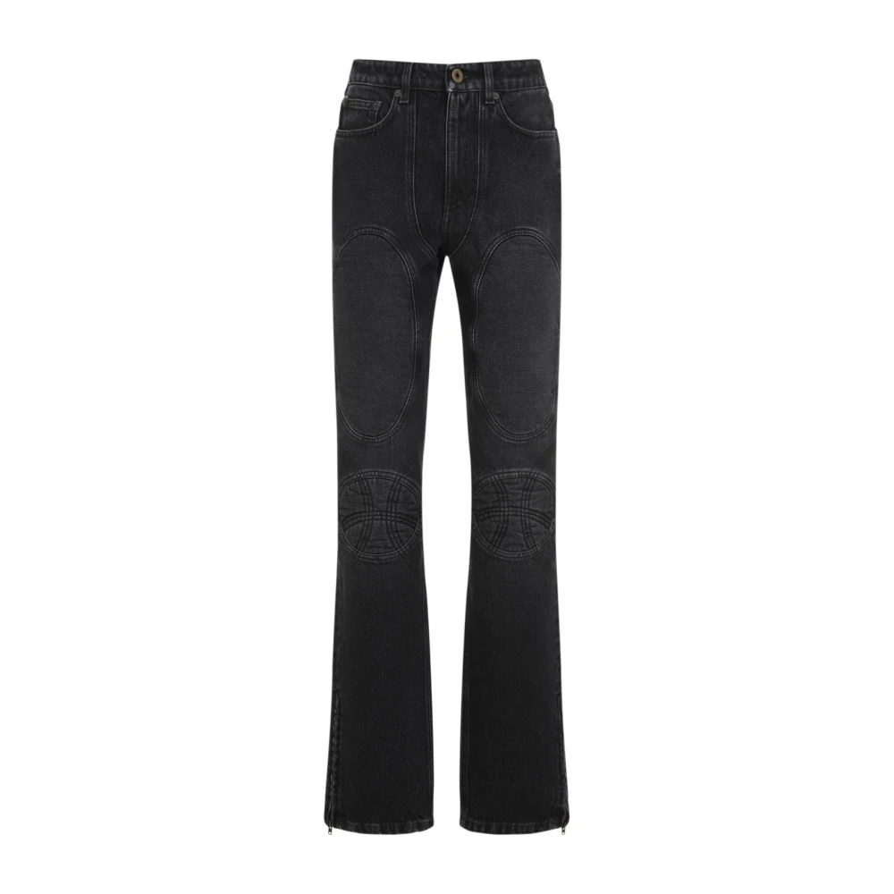 Jean Paul Gaultier Vintage Zwarte Denim Jeans met Vetersluiting Black Dames