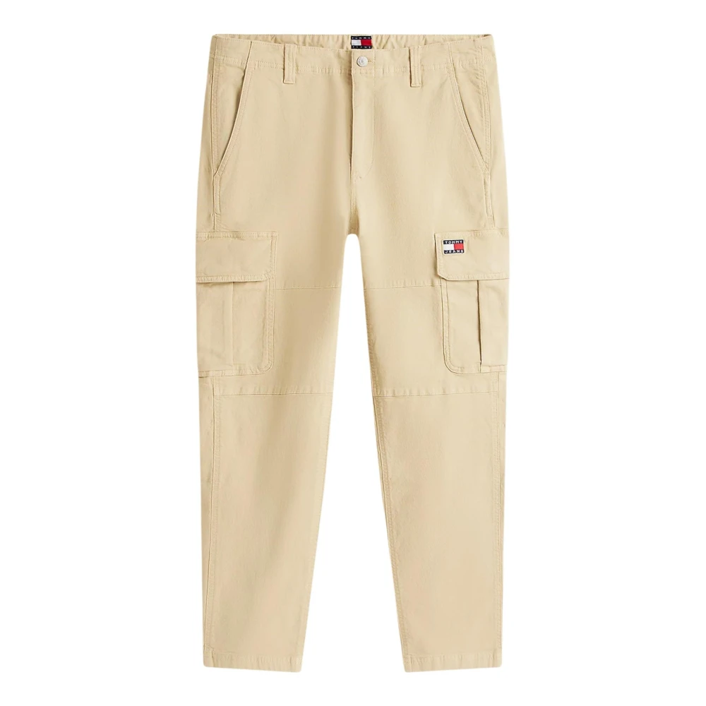Tommy Jeans Men's Beige Slim-Fit Trousers, W31 L32, Sonny Tapered Canvas Cargo Trousers