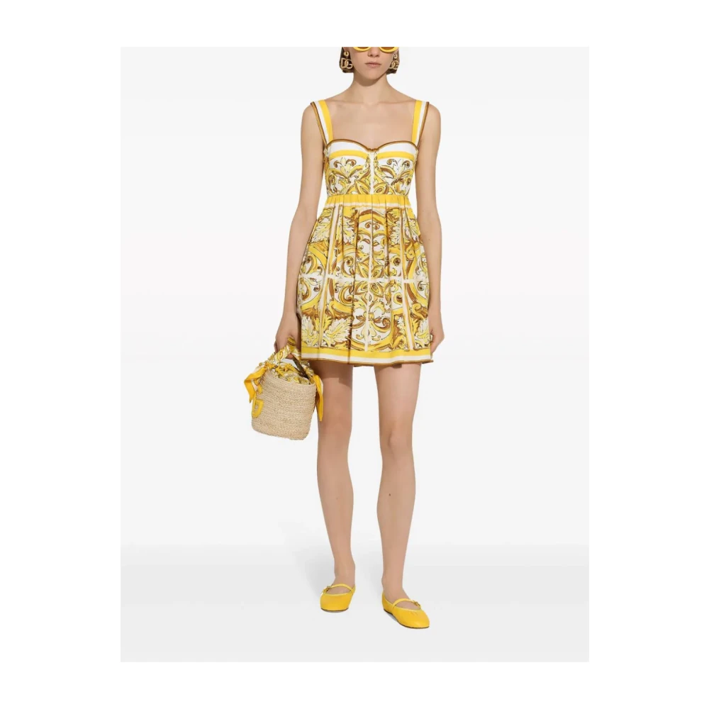 Dolce & Gabbana Gele Jurken Sweetheart Neckline Mouwloos Yellow Dames