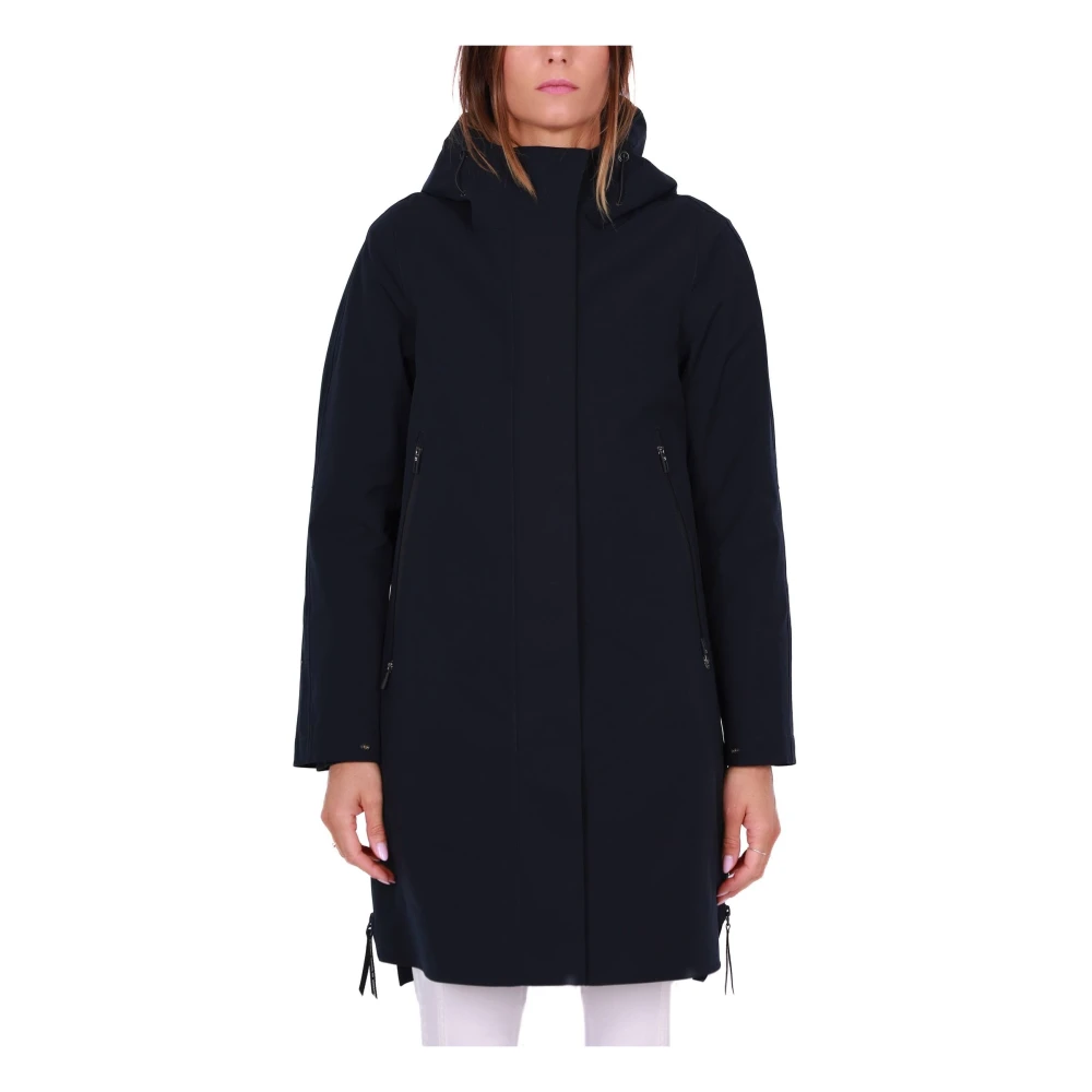 Krakatau Blauwe Lange Parka Jas met Capuchon Blue Dames