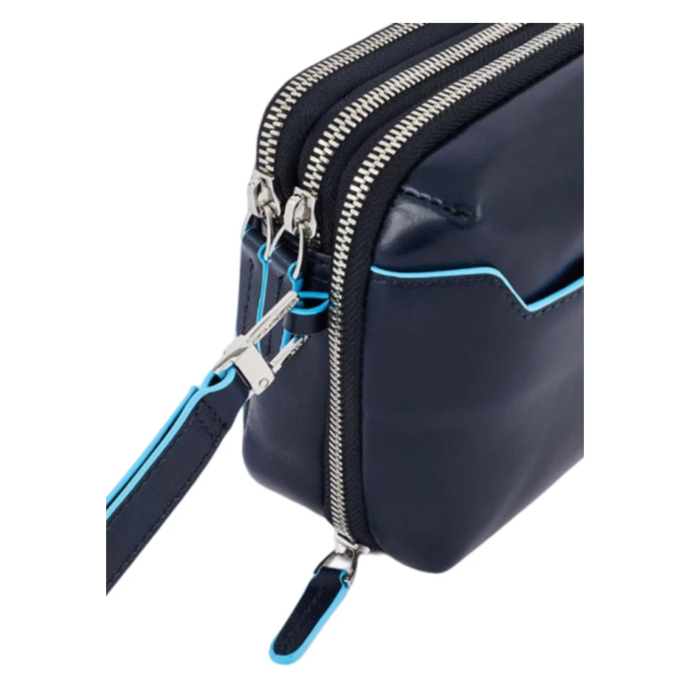 Piquadro Blauwe Leren Schoudertas met 3 Compartimenten Blue Heren