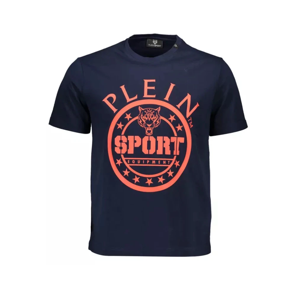 Plein Sport Blauw Katoenen T-Shirt met Korte Mouwen en Print Blue Heren