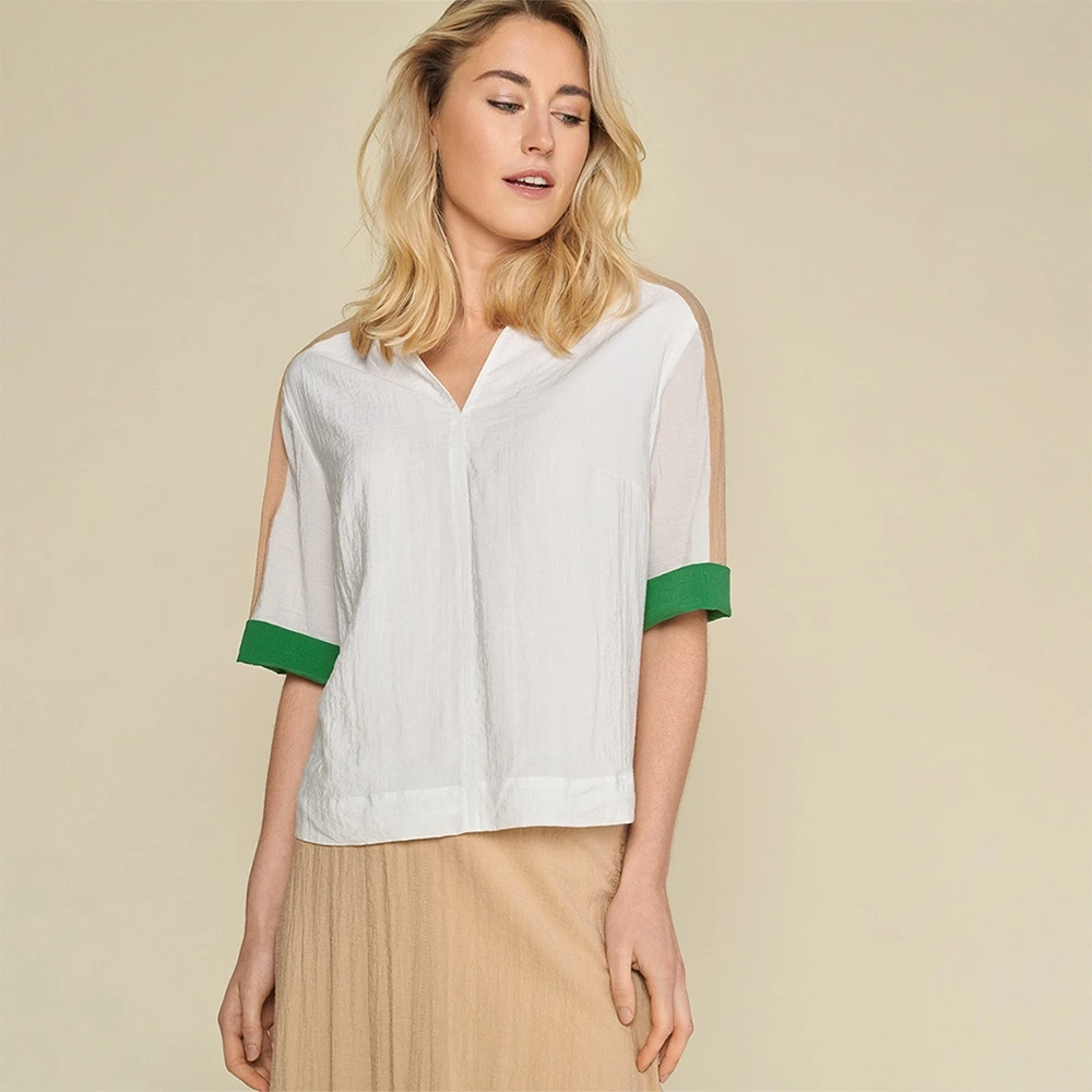 Marie Méro Kleur Blok V-hals Blouse Tuniek White Dames