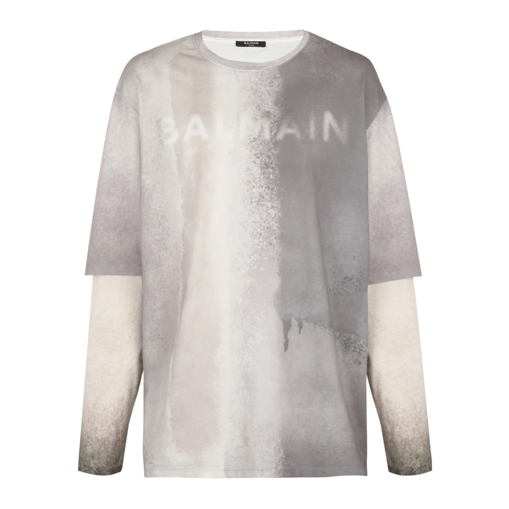 Balmain Gray Sprayed Double Layer Long-Sleeve T-Shirt - Male - Long Sleeve T-Shirts - L - Tops