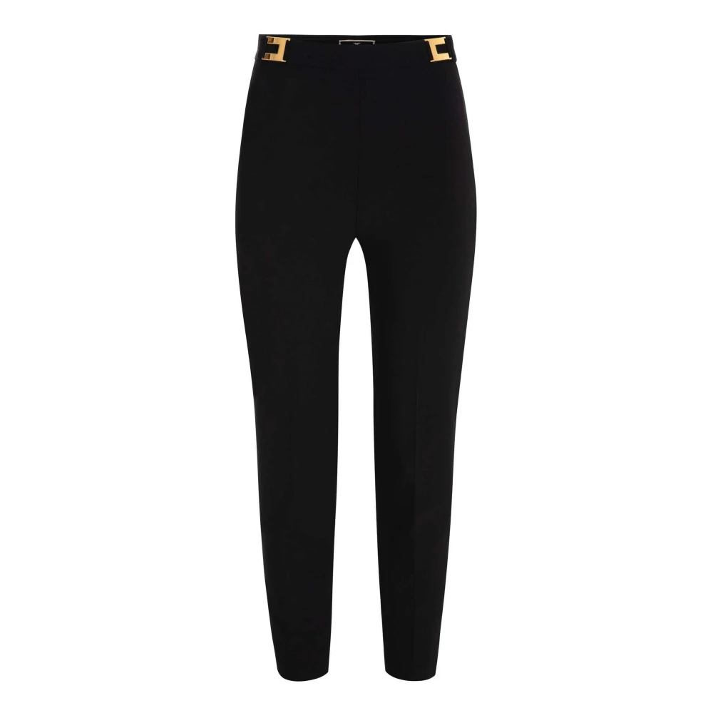 Elisabetta Franchi Zwarte sigarettenbroek met logoplaques Black Dames
