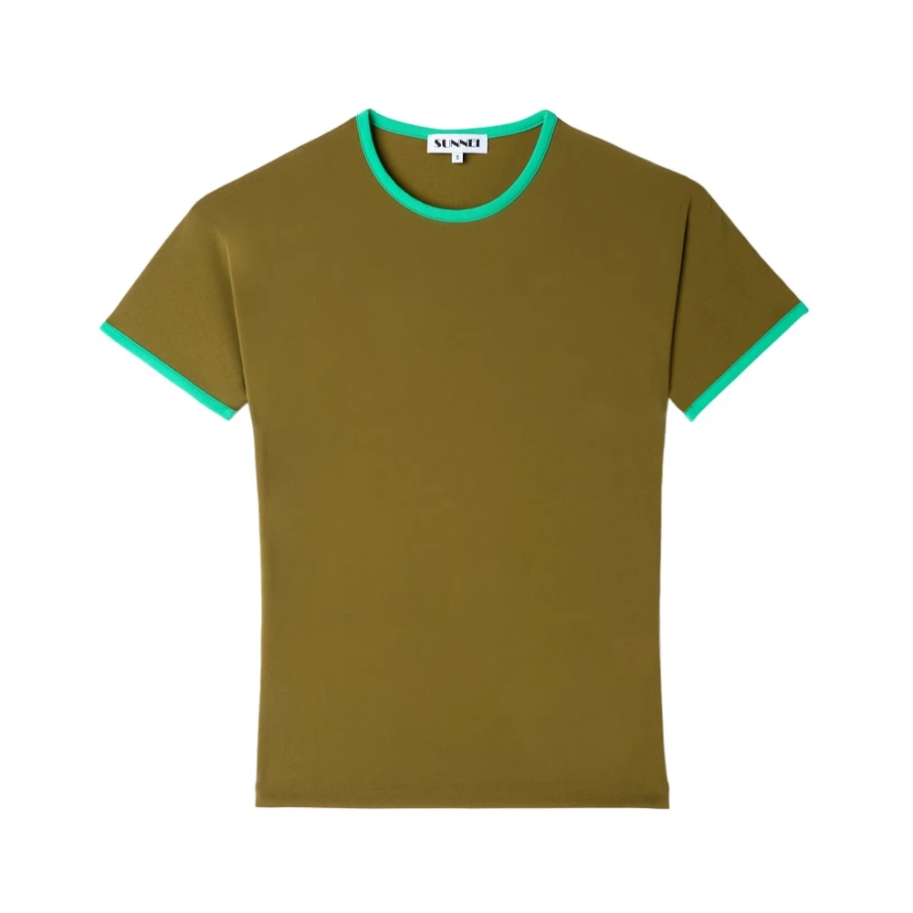 Sunnei Donkerblauw Stretch T-Shirt met Contrastranden Green Heren