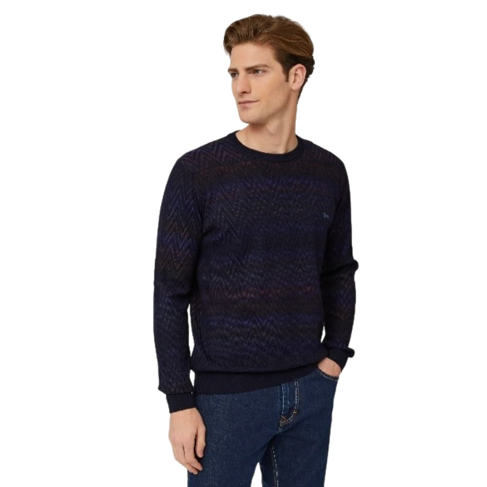 Harmont & Blaine Men's Blue Sweatshirts, Xl, Elegant Wool Zig-Zag Pullover