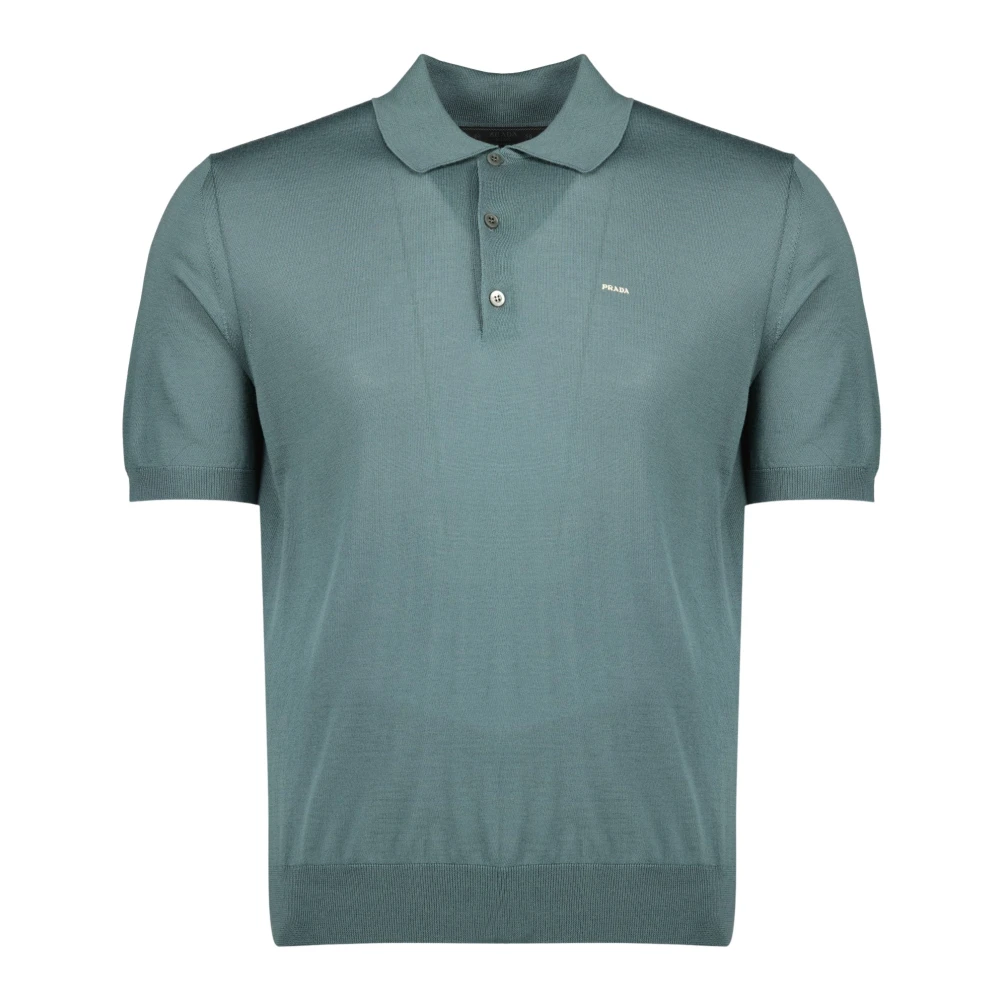 Prada Men's Green Polo Shirts, M, Wool Polo